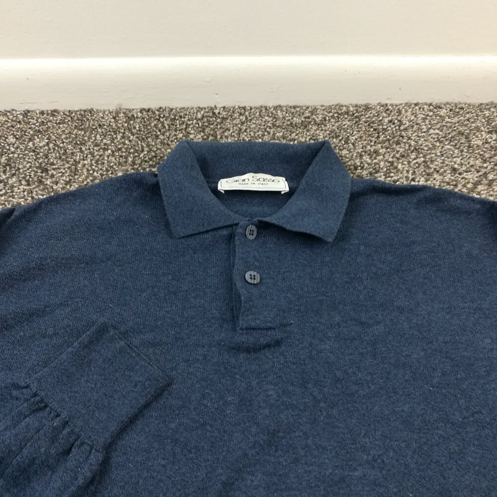 Gran Sasso Polo Sweater Cotton Heather Navy Blue Mens Large Italy Made
